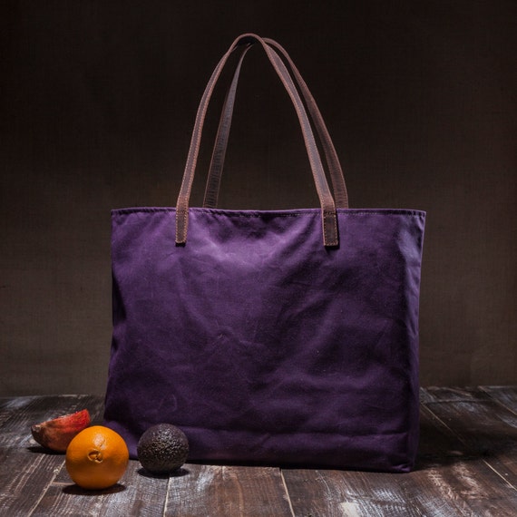 Waxed canvas tote large tote bag with leather straps