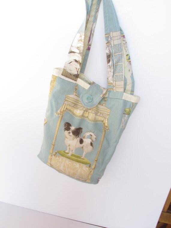 Aqua Handbag dog lovers design Handmade sewn shoulder bag