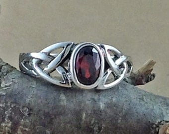 Garnet Ring~Sterling Silver Celtic Garnet Ring~Garnet Silver Celtic Ring~Celtic Ring~Promise Ring~January Birthstone~Birthstone Jewelry