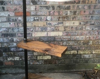 floor lamp, pipe lamp, side table, wood and pipe lamp, steampunk lamp, rustic lamp.