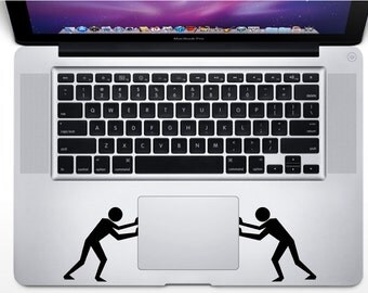 Push Touchpad Decal , 2pcs Laptop Stickers , Macbook Laptop Keyboard Sticker Vinyl Decor, Pushing Man , Removable Wallpaper, Holiday Gift
