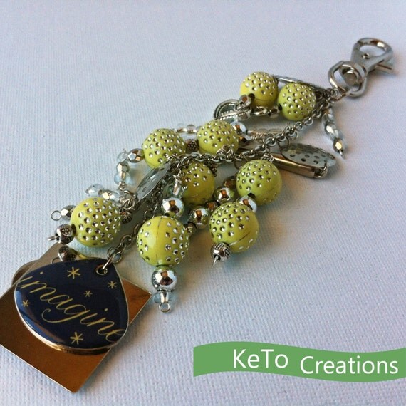 Yellow Purse Accessory with Imagine Key Charm, Quaint Key Fob with Charms to Personalize Your Bag
