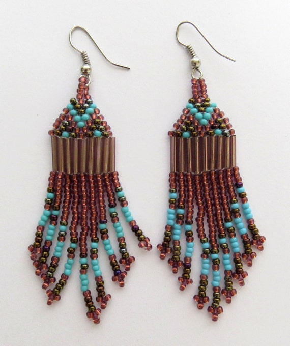 African Zulu beaded earrings Chandelier Bronze and