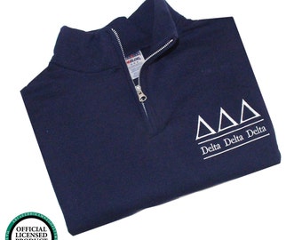 Delta Delta Delta Quarter Zip Pullover, Tri Delta cadet fleece pullover, Delta Delta Delta Sorority Letters, Tri Delt fleece sweatshirt
