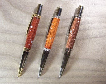 Ballpint pen or rollerball, in exotic hardwood and mother-of-pearl