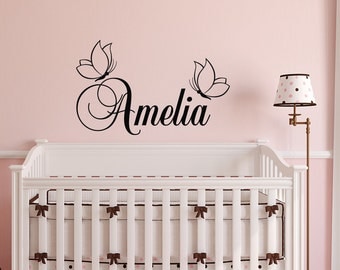 Girl Name Wall Decal- Butterfly Wall Decal - Personalized Name Wall Decal Stickers Girls Bedroom Decor- Wall Decals Nursery Decor Girl 138