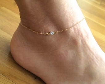 Shiny anklet, gold filled anklet, dainty anklet, minimal anklet, zirconium anklet, delicate anklet, gold anklet, ankle bracelet, ankle jewel