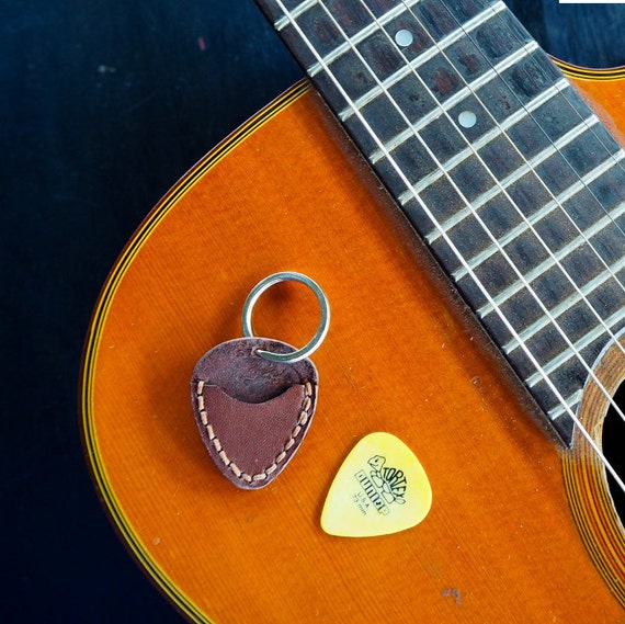 Pick holder/ Leather key chain guitar/ Guitar pick case/