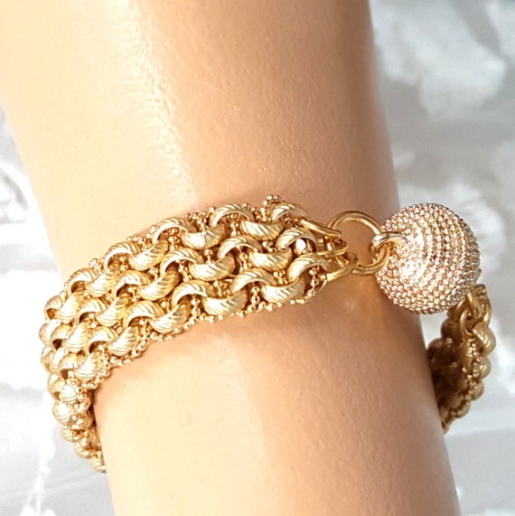 Gold Cuff Bracelet Woven Chain Bracelet Gold Chain