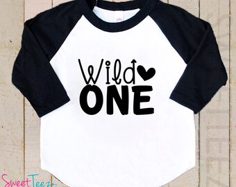 Wild One Shirt Heart Shirt black Raglan 3/4th Sleeve Shirt Toddler Youth Shirt