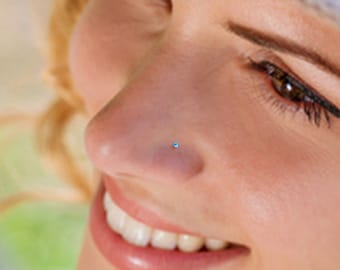Teeny Tiny 1mm Aquamarine Sterling Silver Nose Stud, Nose Ring, Silver Nose Stud, Sterling Nose Stud, 1mm Nose Stud, Tiny Nose Stud