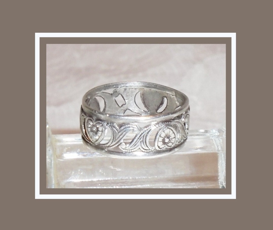 Art Nouveau Wedding Ring Antique Sterling Silver Ring Cut