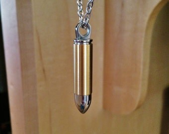 Cremation Jewelry // Silver & Gold Stainless Steel Bullet Cremation Pendant // Ash Pendant // Memorial Urn Necklace // Secret // Hidden