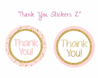 Thank You stickers pink and gold, Thank You tags, pink and gold printable, Thank You favor tags, Digital File.
