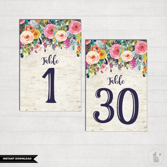 Wedding Table Numbers. Floral 4