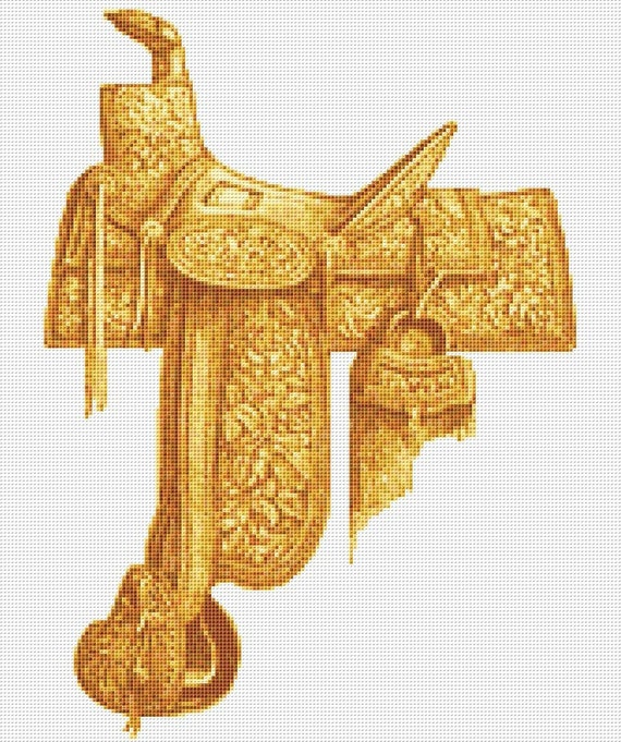 Western Saddle Cross Stitch Pattern Instant by NeedleAndFloss