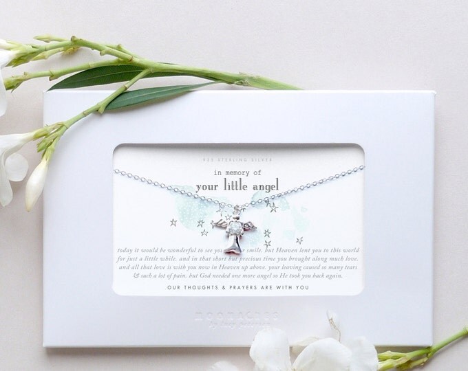Miscarriage Loss of Child Baby Memorial Sympathy Condolence Gift For Friend Poem Quote Message Card Sterling Silver Guardian Angel Necklace