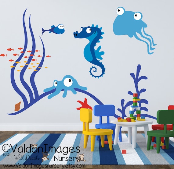 Blue sea creature wall decal ocean wall by ValdonImagesNursery