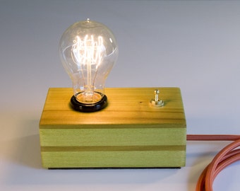 Retro Vintage Edison Style Poplar Wood Accent, Table, or Desk Lamp, Green Finish