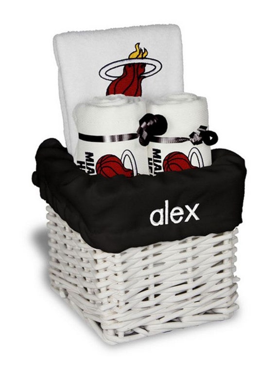 Personalized Miami HEAT Baby Gift Basket Bib 2 Burp Cloths