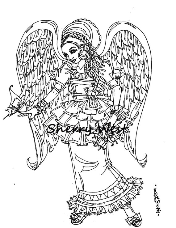 Items similar to 1 Page Lovely African American Angel Adult Coloring