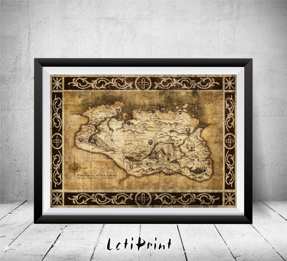 Skyrim Map Skyrim Wall Art Skyrim Map Print Wall Art Decor