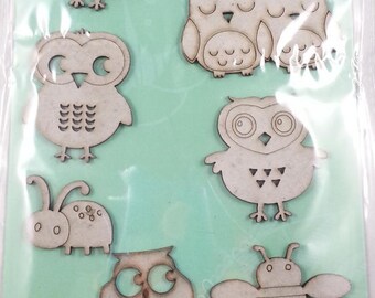 10 chipboard 3D stickers for scrapbooking and card making or decorating, Rahmenn (owls)