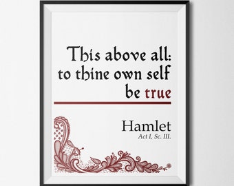To thine own self be true Hamlet Shakespeare lace quote 8.5 by 11 Instant Downloadable Print