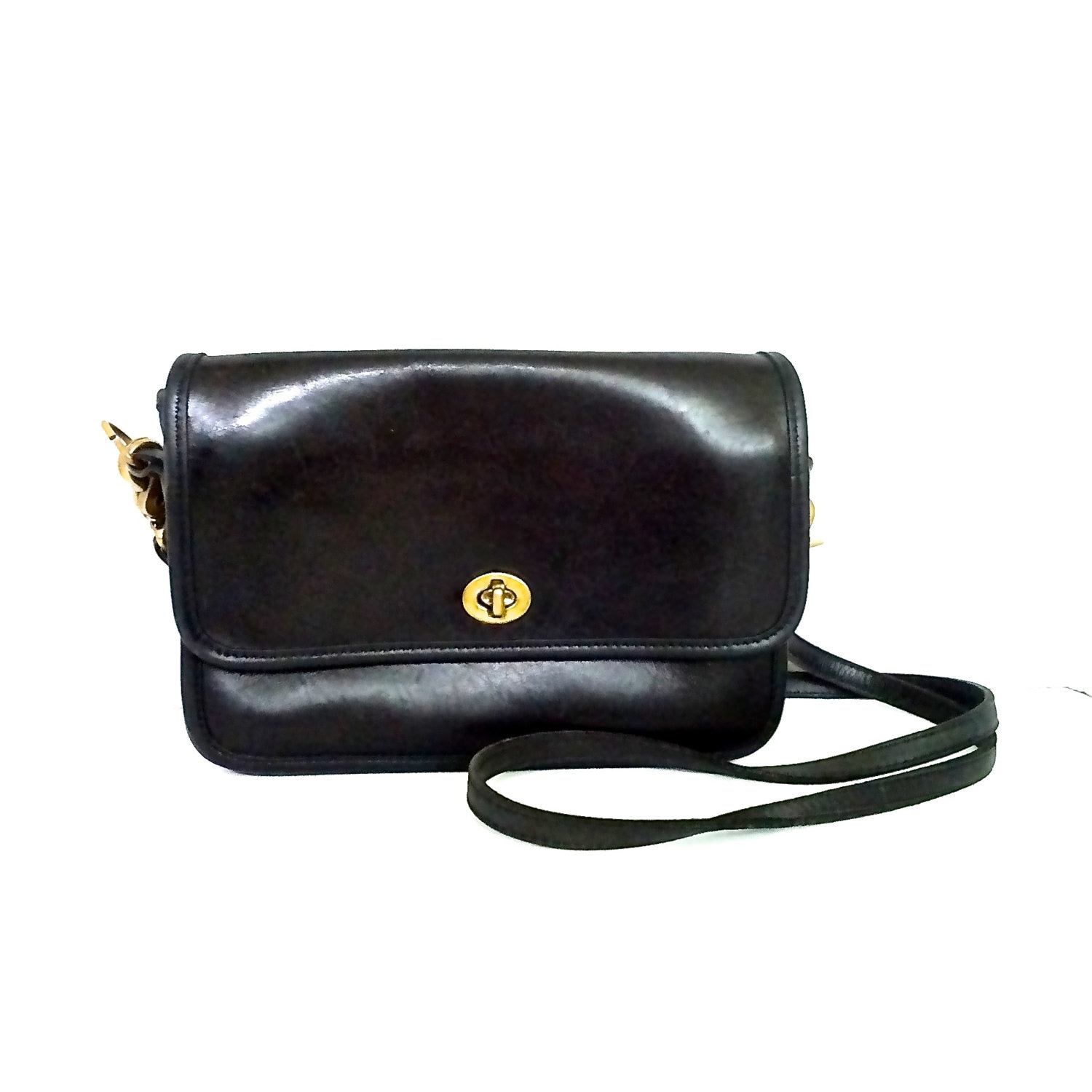 Vintage Handbag Coach Black Leather Shoulder Bag 1980&#39;s