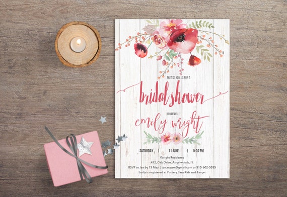 Printable Bridal Shower Invitation - Boho Floral Printable Watercolor Flowers Bridal Shower Invitation