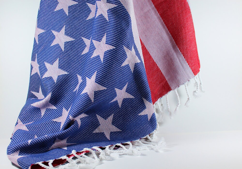 USA Flag Beach Towel Peshtemal Towel American Flag by MonCastle