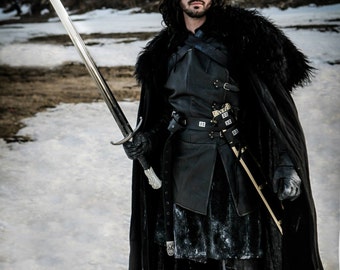 Jon Snow Cloak ANY COLOR / Game of Thrones Cape / Halloween Costume Cosplay Ned Stark Sansa Arya Black Linen Fur Medieval Renaissance LARP