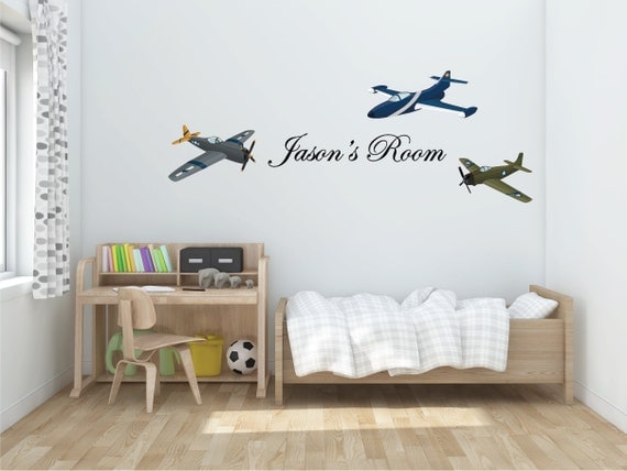 Plane Set & Custom Name Wall Sticker Decal