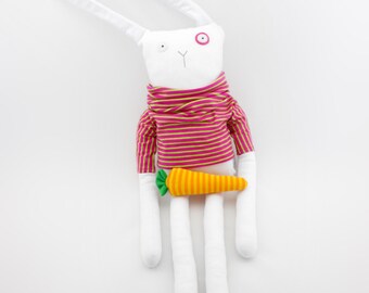 Lapin RAYURES Jouet Peluche Doudou fait main