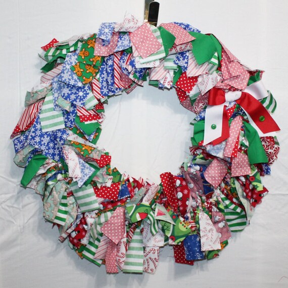 Christmas Rag Wreath Home Embellishment by GlimpsesofWhimsy