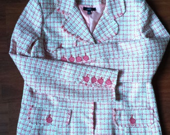 Vintage Pink Plaid Bazer, Pink Blazer, Plaid Blazer, Checkered Blazer, Women's Plaid Blazer, Pink Plaid Blazer