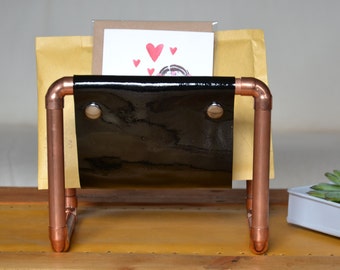 Copper mail organiser, Mail holder, BDSM furniture, Leather letter holder, gift for him, Under 70, Copper holder, Copper anniversary, pipe