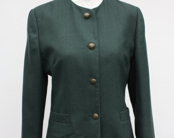 Green women's blazer ,boating blazer , 1990's green jacket, riding jacket , military style jacket, preppy, indie clothes, 90's clothing