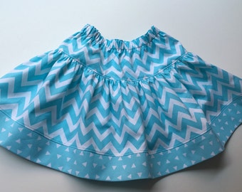 Girls SKIRT - CHEVRONS - Sky Blue - Girls Spring Summer Cotton Drop Waist Twirly Skirt - size S M L - Easter Skirt