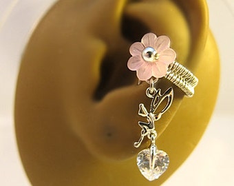 Fairy Ear Cuff - Pink Ear Cuff - Fairy Cuff Earring - Woodland Ear Cuff - Fantasy Ear Cuff - Bridal Cuff Earring - Pink Cuff Earring