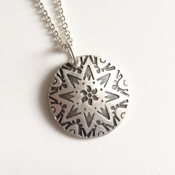 Stamped Mandala pendant in sterling silver tribal navajo