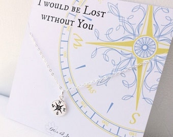 I would be Lost Without You, compass necklace, friendship necklace, best friend gift, BFF, sisters, Holiday gift, briguysgirl, message card