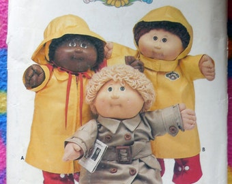 Butterick 354 - Cabbage Patch Kids Rainwear - Raincoat, Trench Coat, Boots, Hat, Jacket - Iron-On Transfers Included - Vintage Pattern UNCUT