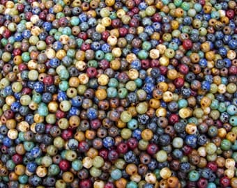 4mm Opaque Natural Earth Picasso Mix Czech Glass Beads - Qty 100 (AS28)