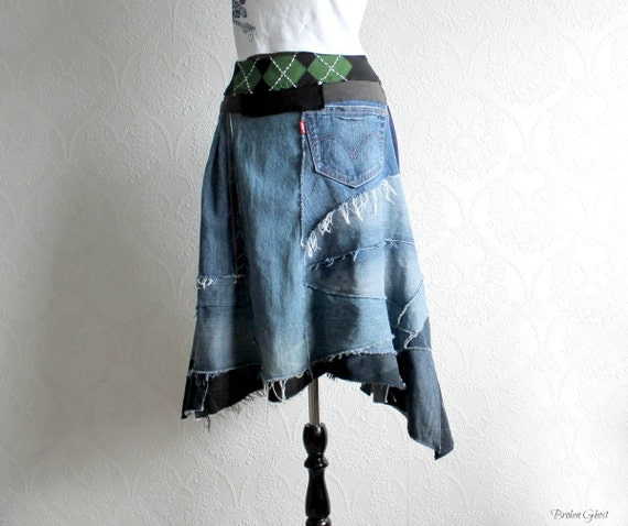 Upcycled Denim Skirt Boho Women's Clothing Funky Hippie Clothes ...