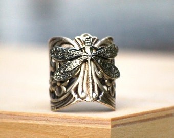 Dragonfly Ring Silver Dragonfly Jewelry Romantic Steampunk Fairy Ring Boho Insect Ring Gift for Her Midevile Game of Thrones Gift for HIm