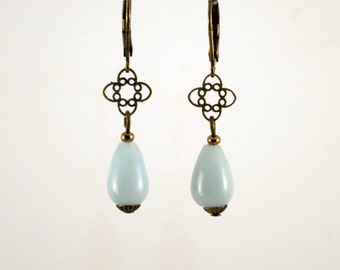 Earrings "Petites Etoilles" Amazonite bronze laiton spirit vintage bleu blue semi-precious stone gold nuage ciel cosmique constellation gift