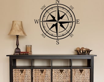 Compass Decal - Compass Rose Wall Decal - Directional Wall Sticker - Compass Wall Decal - North South East West