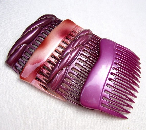 Vintage hair combs 4 celluloid hair accessories mid century