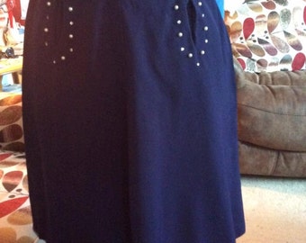 Vintage 1940s 1950s Skirt Blue Rhinestones Faux Pearls